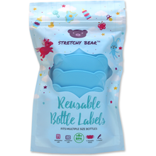 Blue Stretchy Bear Reusable Baby Bottle Labels | 6 Pieces and Dry Erase Marker