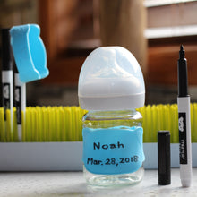 Blue Stretchy Bear Reusable Baby Bottle Labels | 6 Pieces and Dry Erase Marker