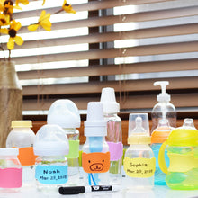Multi-Color Stretchy Bear Reusable Baby Bottle Labels | 6 Pieces and Dry Erase Marker