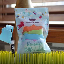 Multi-Color Stretchy Bear Reusable Baby Bottle Labels | 6 Pieces and Dry Erase Marker